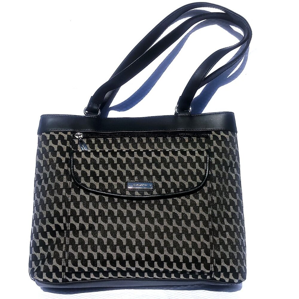 S Collection Women's Tote Black Gray Double Top Handle 2 Compartment Handbag
